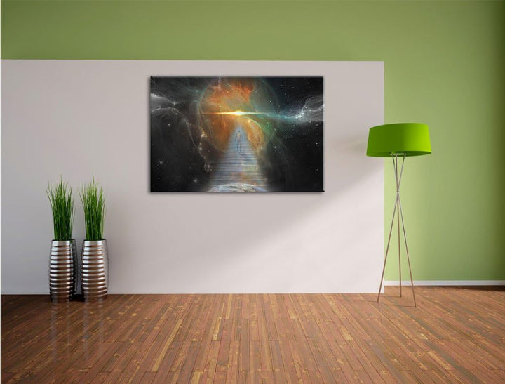 Pixxprint Kosmische Treppe in die Galaxis als Leinwandbild/Grösse: 100x70 / Wandbild/Kunstdruck/fert