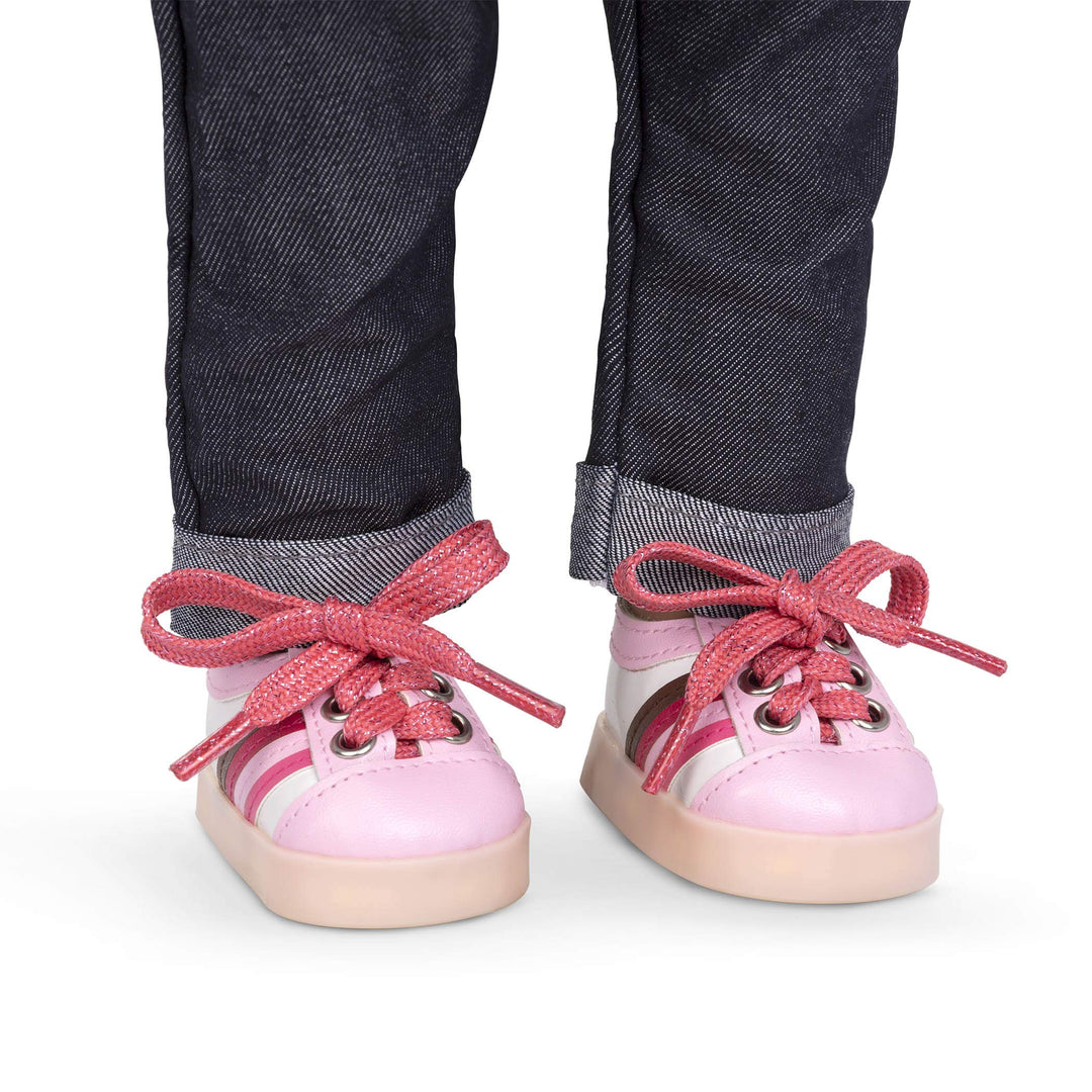 Our Generation – Schuhe für Puppen – Leuchtende Schuhe – Rosa &amp; weisse Turnschuhe – 46 cm Puppenzube
