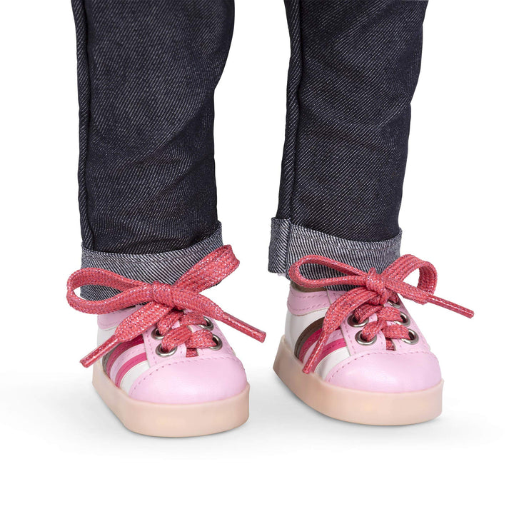 Our Generation – Schuhe für Puppen – Leuchtende Schuhe – Rosa &amp; weisse Turnschuhe – 46 cm Puppenzube