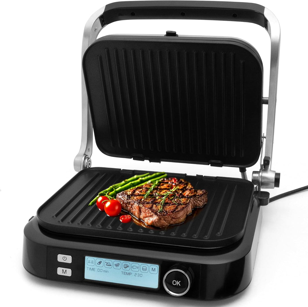 KLAMER Kontaktgrill, 7 Automatikprogramme, abnehmbare Platten, Antihaftbeschichtung, 2100W starker P