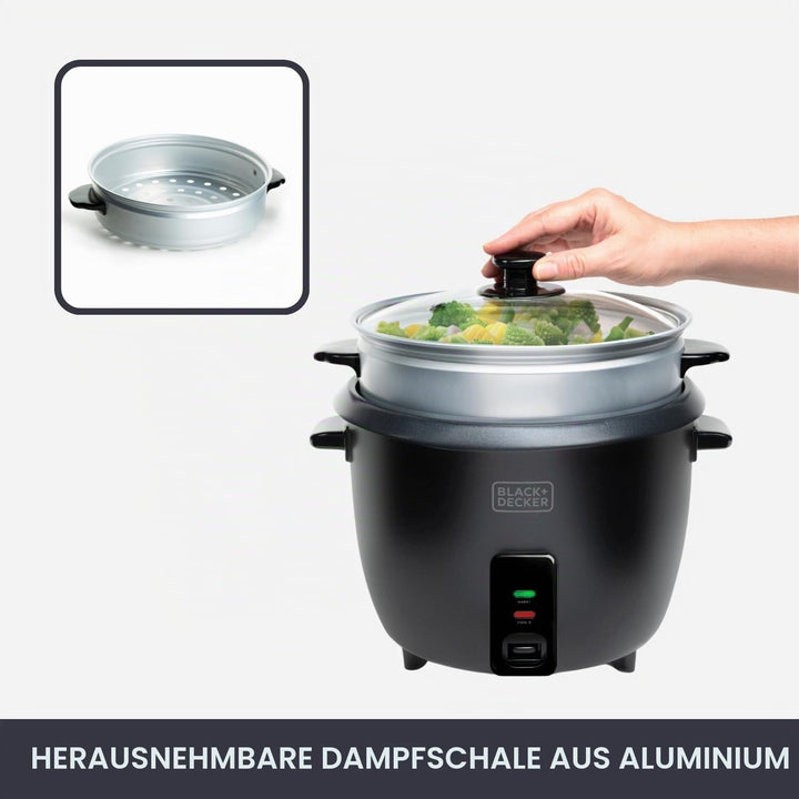 BLACK+DECKER BXRC1800E - Reiskocher. 700W. 1,8 Liter Fassungsvermögen. Antihaft-Beschichtung. Kochfu