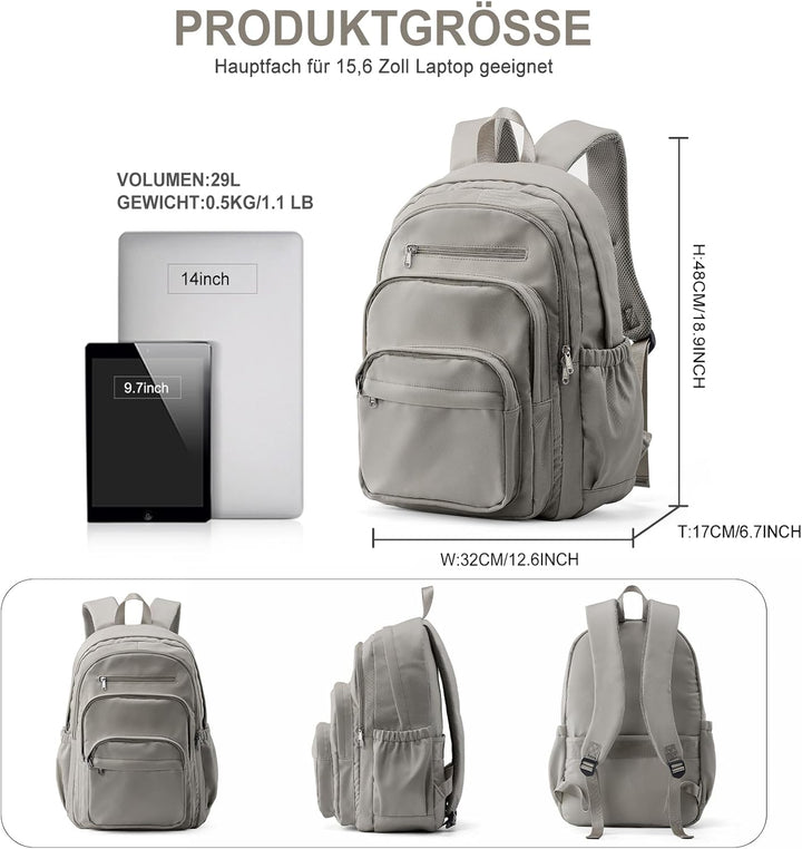 Rucksack Damen Herren, Leichter Schulrucksack Teenager Mädchen Jungen, Wasserabweisend Uni Rucksack