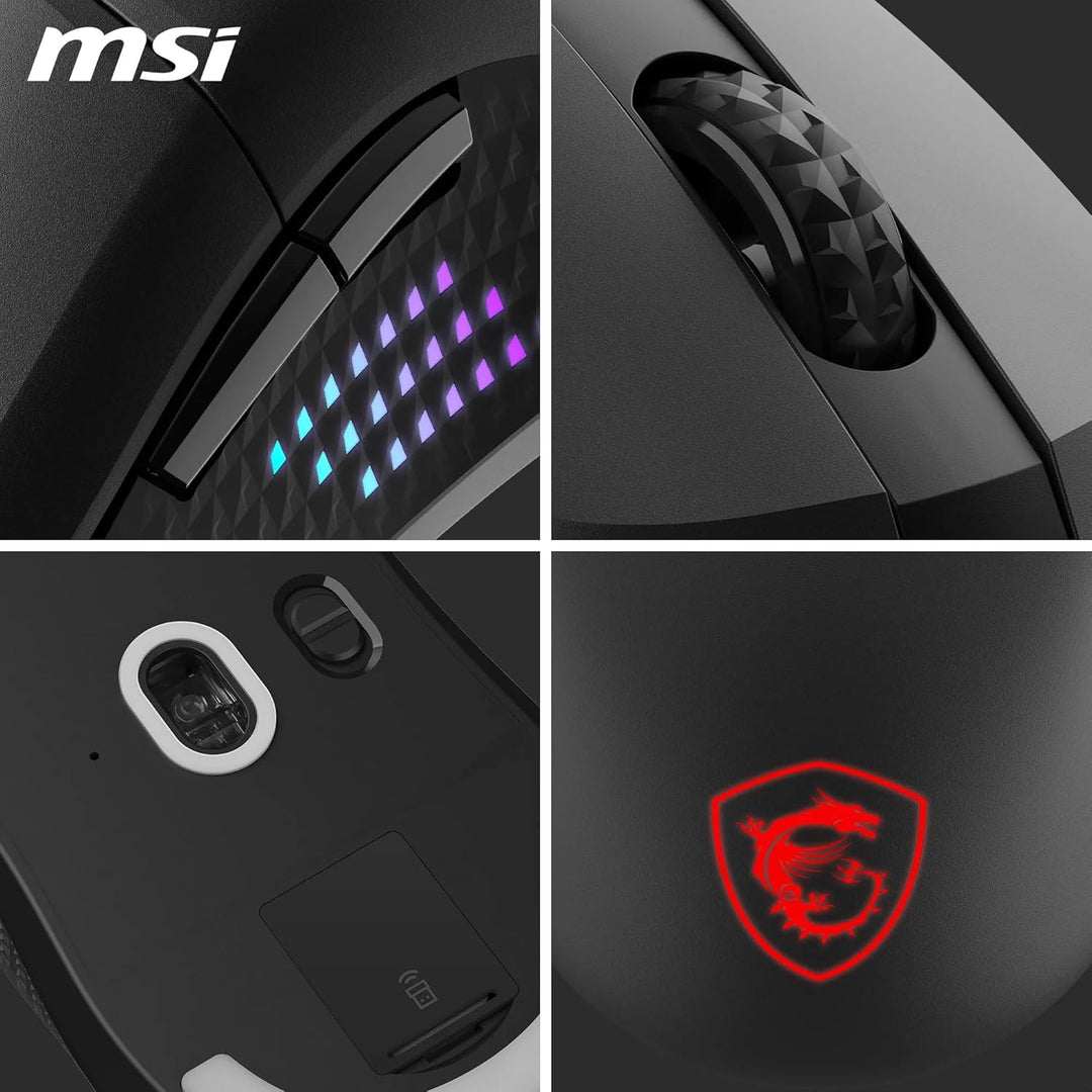 MSI Versa 300 Elite Wireless Gaming-Maus – 26.000 DPI-Optosensor, 1000 Hz Polling-Rate, symmetrisch,