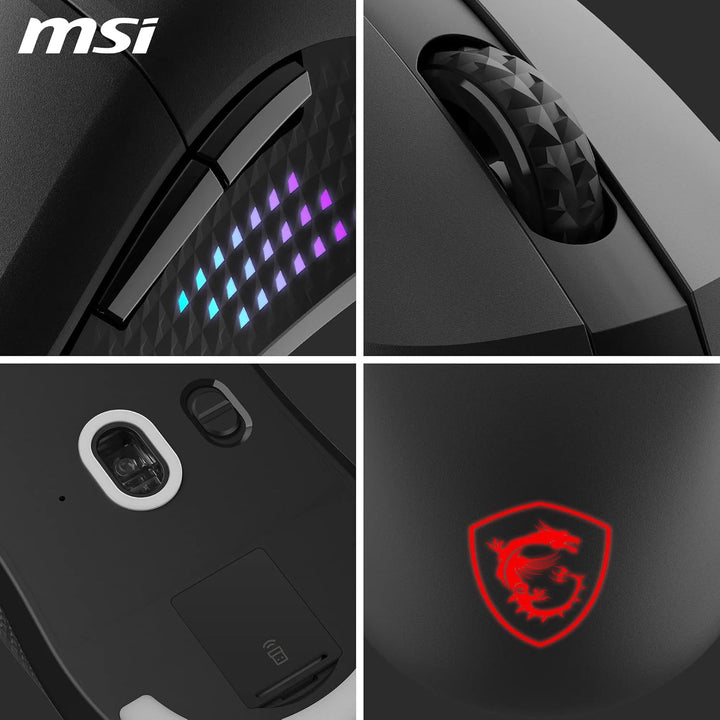 MSI Versa 300 Elite Wireless Gaming-Maus – 26.000 DPI-Optosensor, 1000 Hz Polling-Rate, symmetrisch,