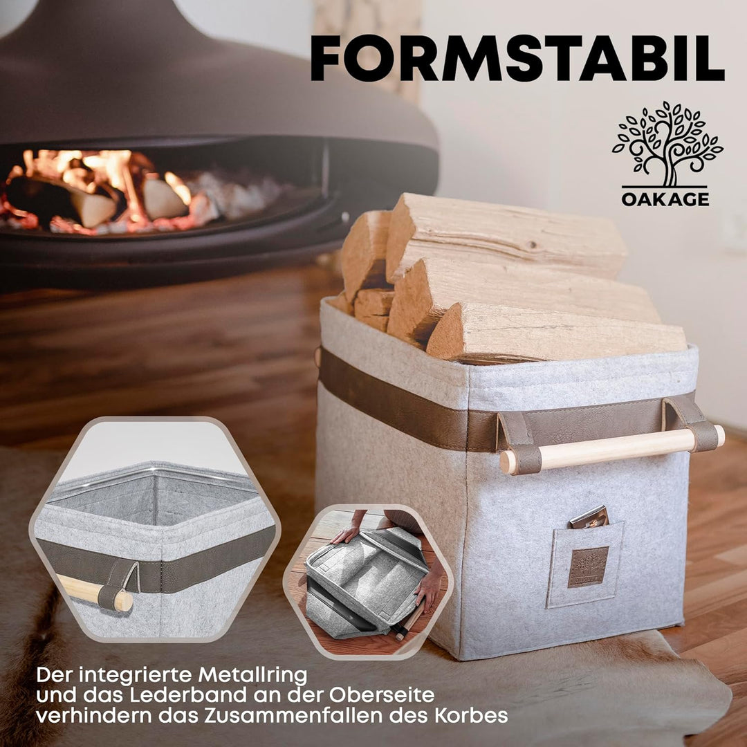 OAKAGE® Holzkorb für Kaminholz Gross [Integrierter Metallrahmen für Zusatzstabilität] Kaminholzkorb