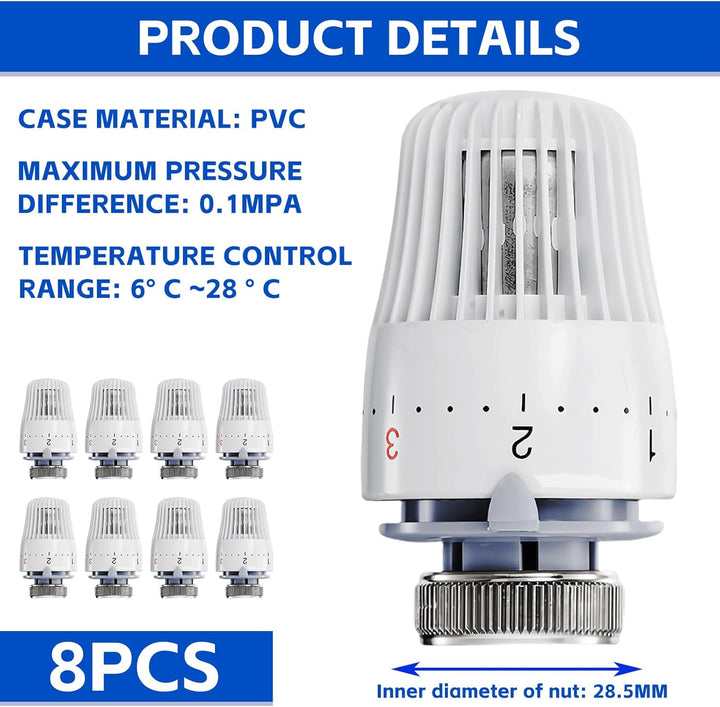 8 Stück Thermostatkopf Heizkörperventil, Thermostatkopf Kühlerthermostat, Smart Kühlerventil Ersatzk