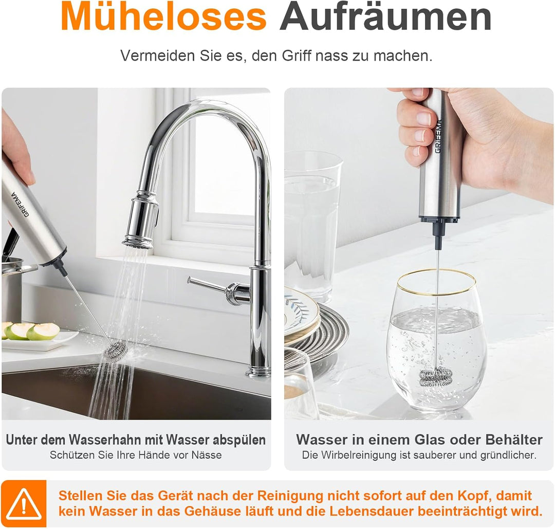 GRIFEMA Milchaufschäumer Stab Elektrisch, Tragbar Milk Frother Aufladbar, 13000 U/min, handmilchaufs