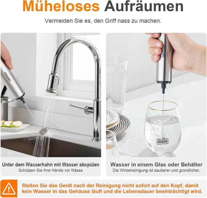 GRIFEMA Milchaufschäumer Stab Elektrisch, Tragbar Milk Frother Aufladbar, 13000 U/min, handmilchaufs