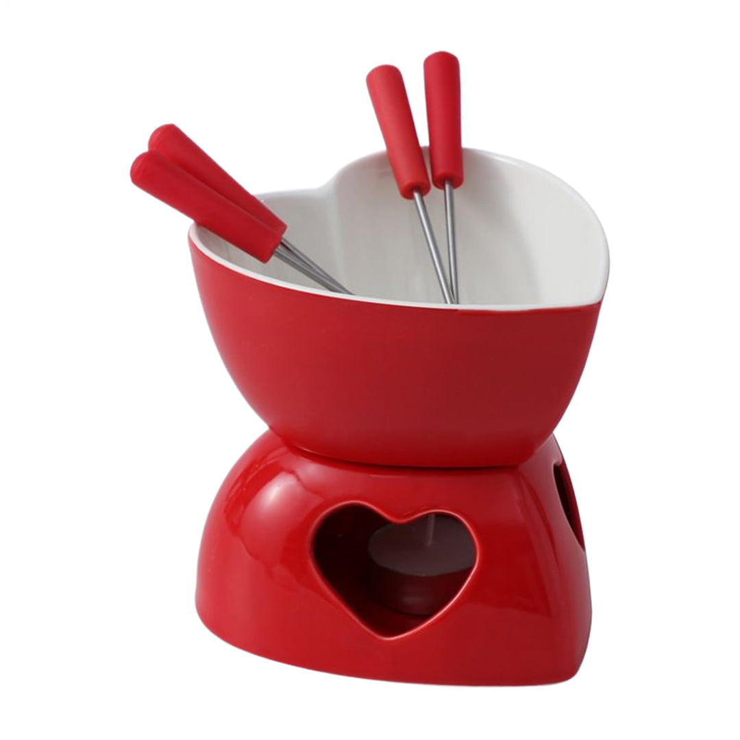 Keramischer Mini-Fondue-Becher Set - Mit Gabeln & Teelicht Für Schokolade & Dessert Rot, Rot
