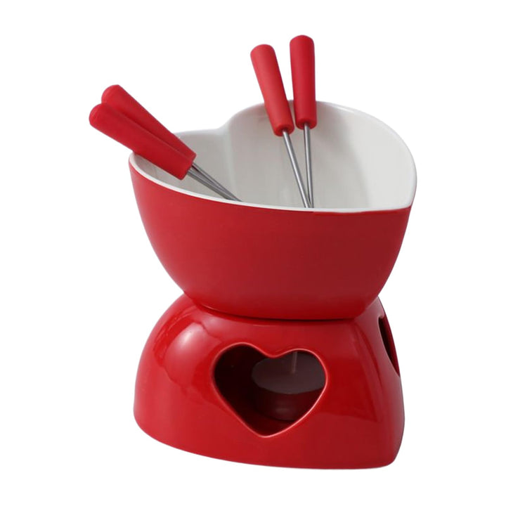 Keramischer Mini-Fondue-Becher Set - Mit Gabeln & Teelicht Für Schokolade & Dessert Rot, Rot