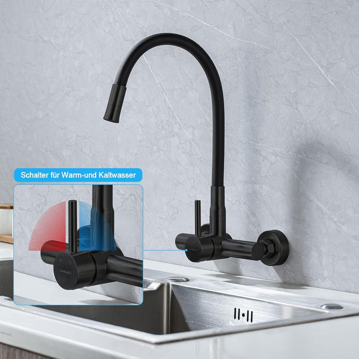 Wasserhahn Küche Wandmontage mit 3/4 zoll Anschluss für Geschirrspüler/Waschmaschine, Edelstahl Wand