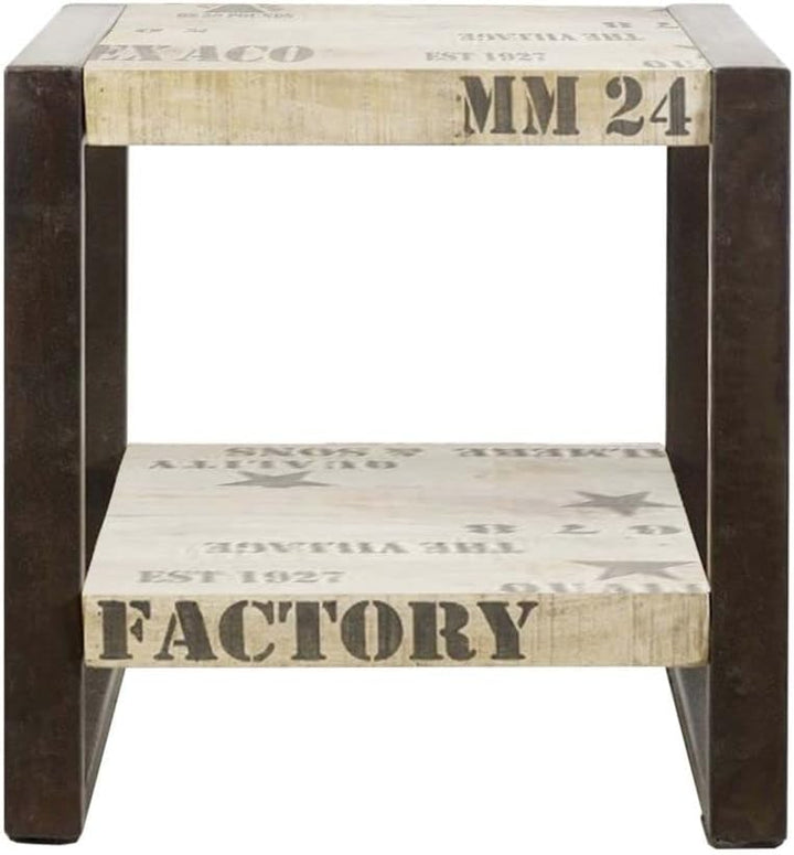 MASSIVMOEBEL24.DE vollmassiv Möbel Mango Holz Eisen Bedruckt Beistelltisch Industrial-Stil Massivhol