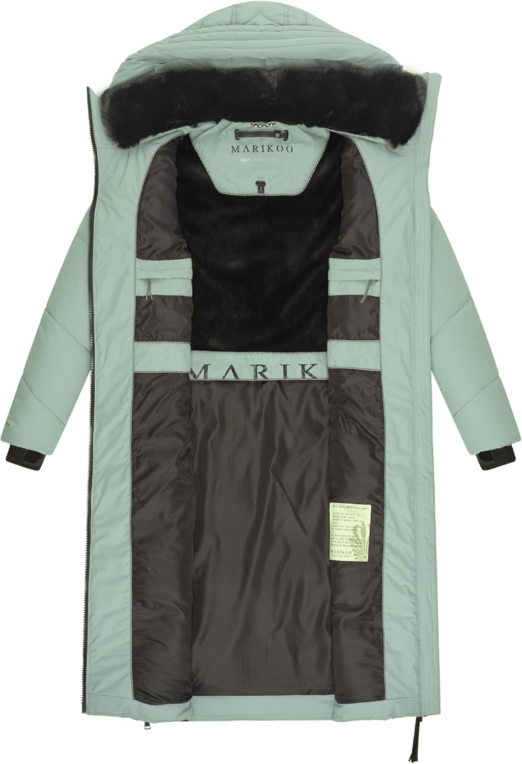 MARIKOO Damen Wintermantel warmer Steppmantel lang mit verstellbarer Kapuze und hohem Kragen Nadaree