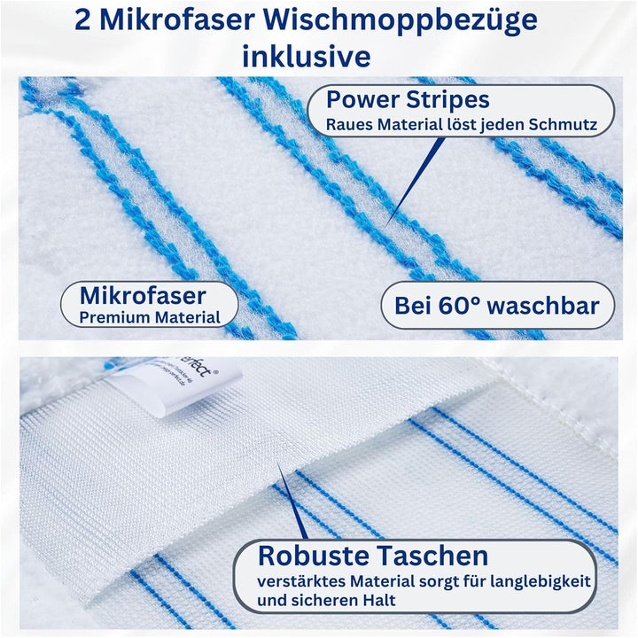 Wischmopp Bodenreiniger Bodenwischer +2 Bezüge Mikrofaser Mopp + Teleskopstiel Bodenwischer mit 2 Be