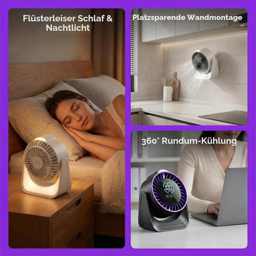 Tischventilator, Camping Ventilator, Tragbarer Turbo-Ventilator mit Lampe &amp; Display, 100 Stufen Stuf