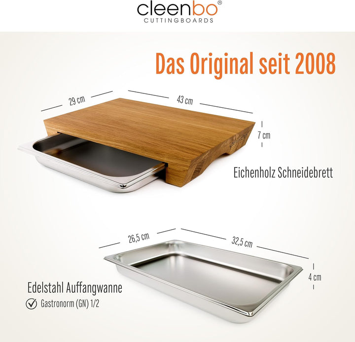 Schneidebrett mit Auffangschale "Style Oak" Profi Holz Küchenbrett aus geölter Eiche, Grosses Schnei