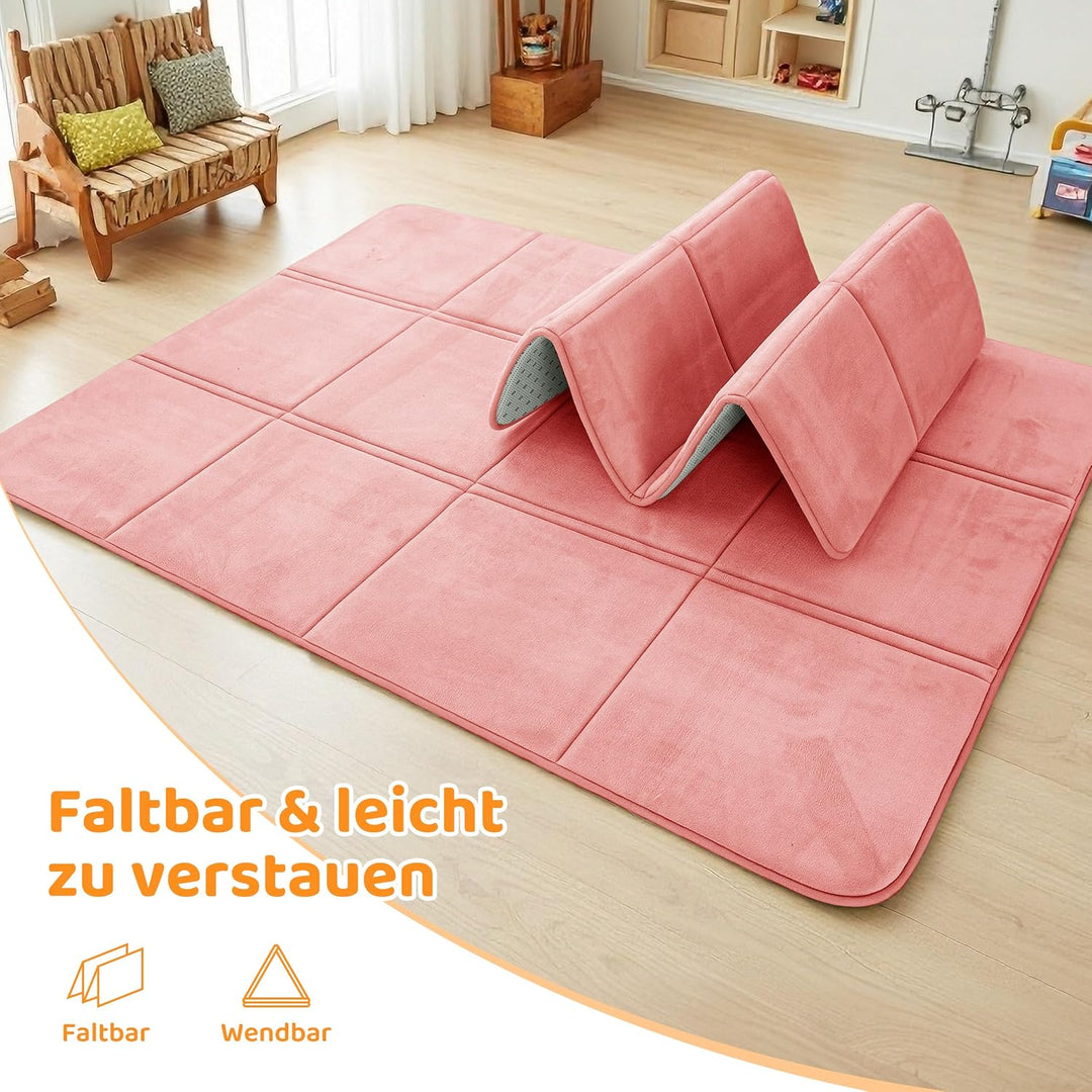 BYBYME 3cm Dicke Faltbare Krabbelmatte Baby, 80x150cm Spielmatte mit Rutschfester Unterseite, Weiche