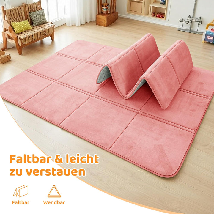 BYBYME 3cm Dicke Faltbare Krabbelmatte Baby, 80x150cm Spielmatte mit Rutschfester Unterseite, Weiche