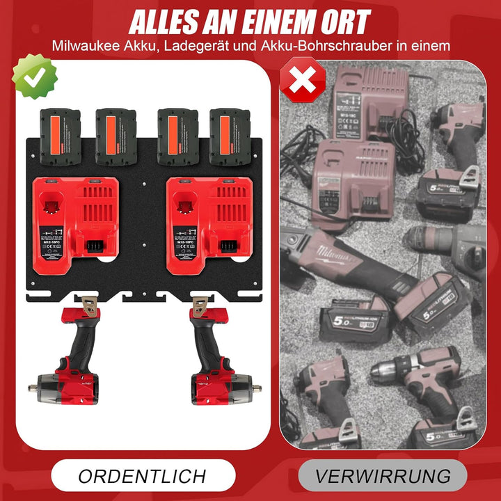 Wandhalterung für Milwaukee-Ladegeräte, 3-in-1 Milwaukee Ladegerät M12-18FC für 4 18-V-Akkus, Halter