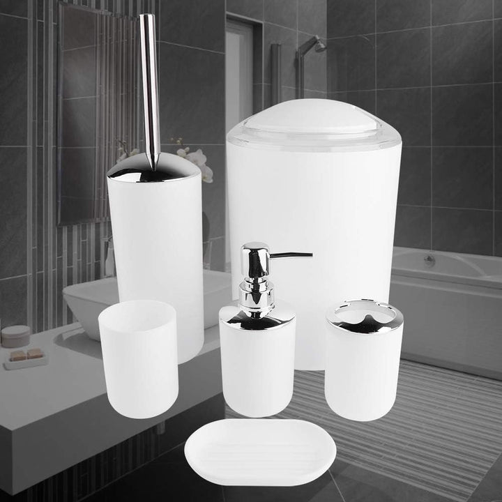 6pcs/Set Badezimmerzubehör Set Zahnbürstenhalter, Mülleimer, Seifenspender, Spülbecher, Seifenschale