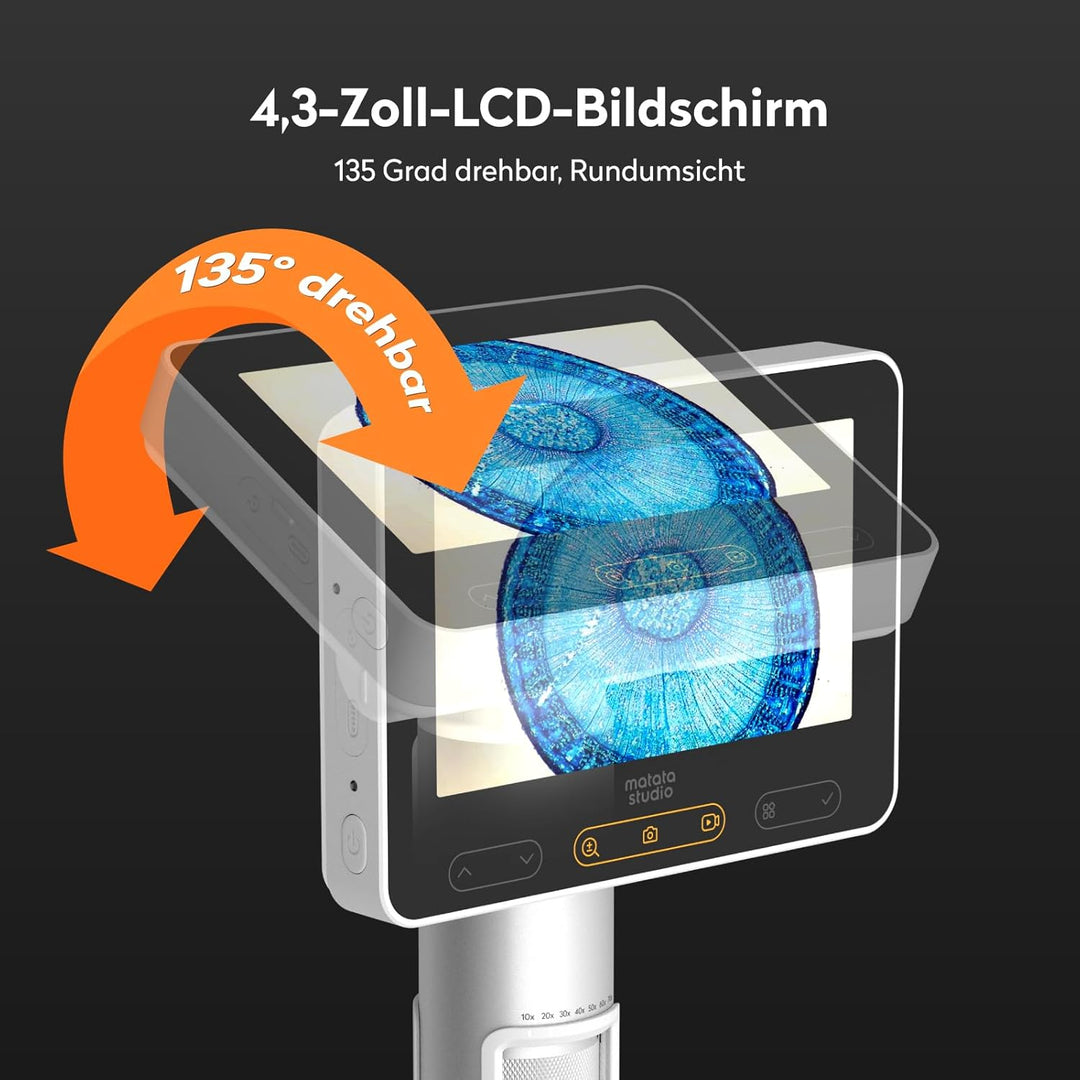 4,3'' Mikroskop für Kinder, MatataStudio MX2-A USB Digital Mikroskop 100X-1600X Mini Taschen Tragbar