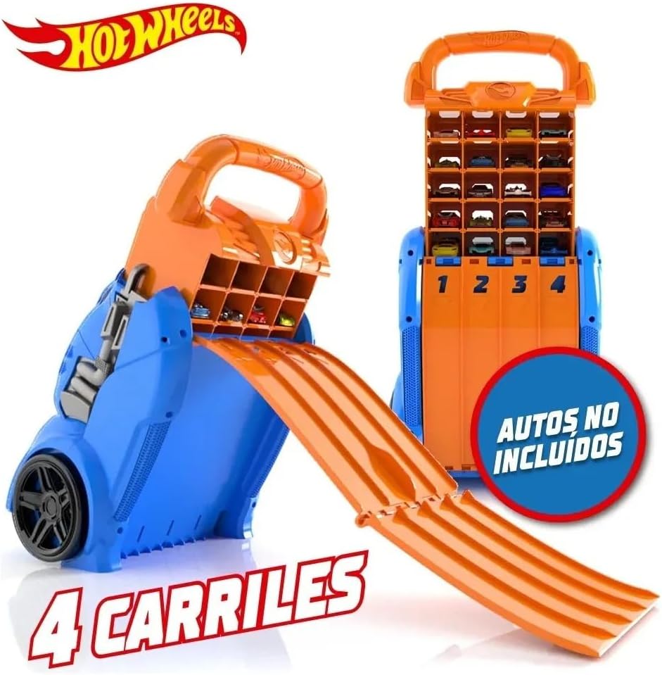 Hot Wheels Cefa Toys Koffer für Autos, 2-in-1, mit Kapazität für 20 Autos, 4 Verschiedene Tracks, Me