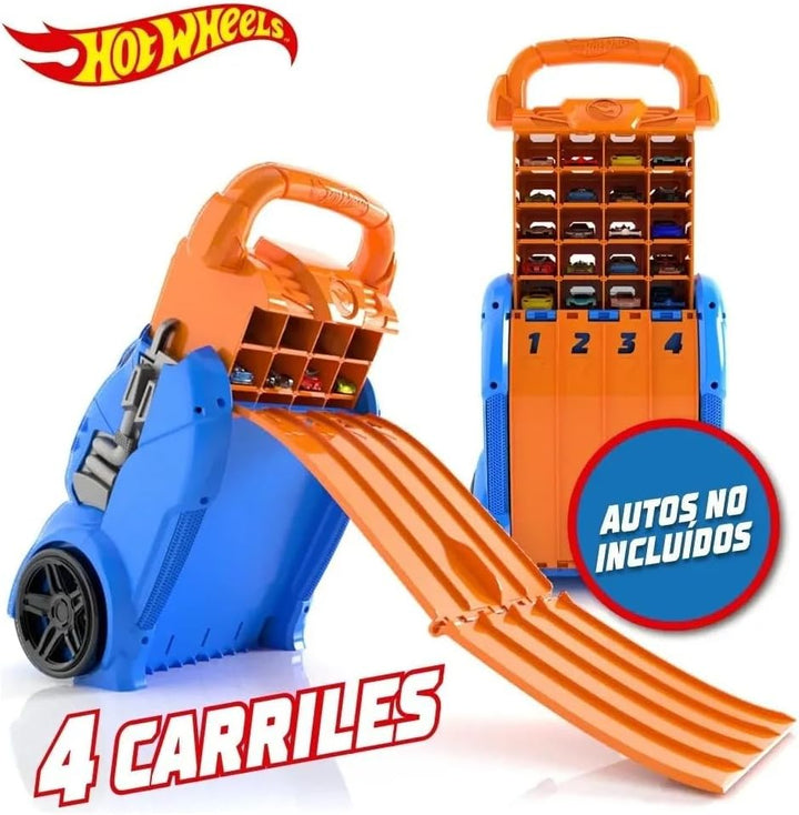 Hot Wheels Cefa Toys Koffer für Autos, 2-in-1, mit Kapazität für 20 Autos, 4 Verschiedene Tracks, Me