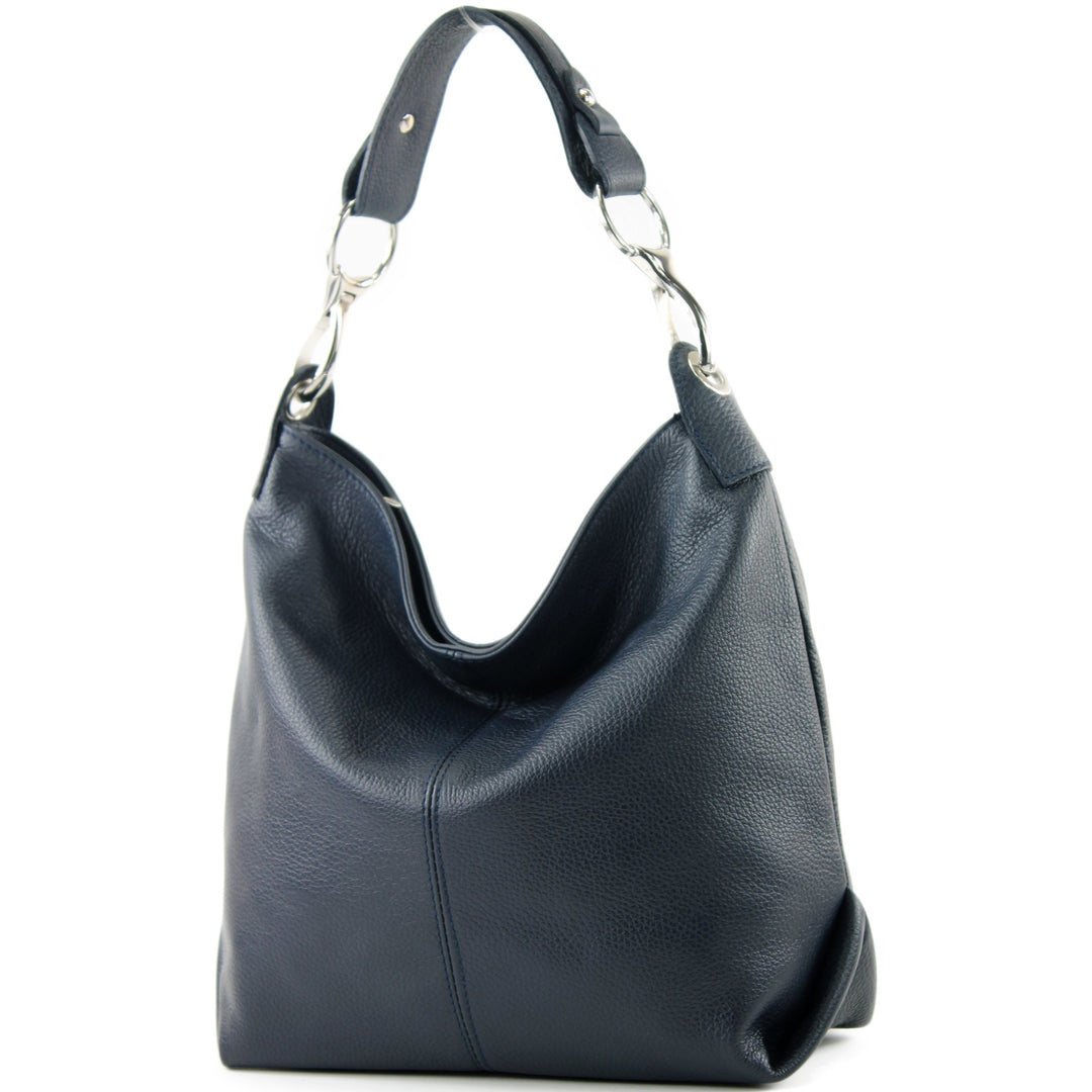 modamoda de - T168 - ital Schultertasche Umhängetasche aus Leder Dunkelblau, Dunkelblau