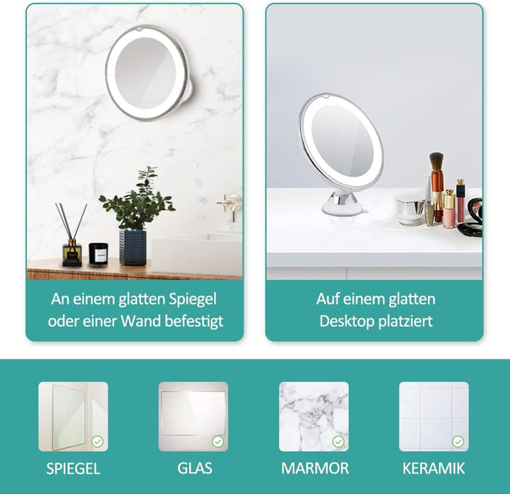 EMKE Schminkspiegel mit Beleuchtung mit 5 Fach Vergrösserungsspiegel, Weiss schminkspiegel mit licht