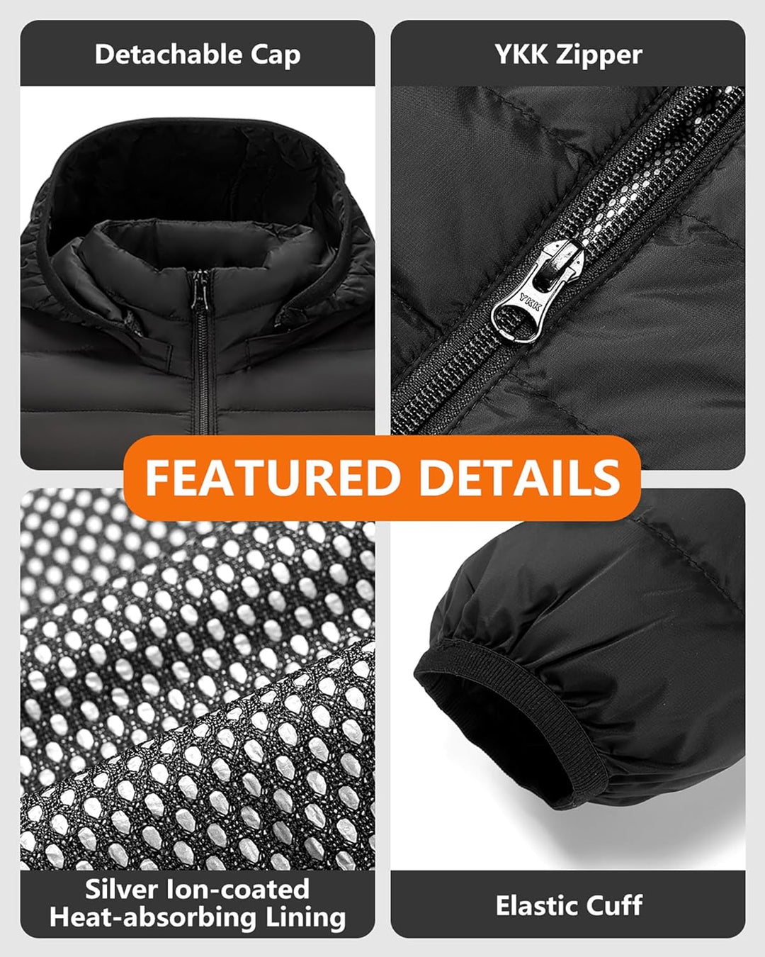HEWINZE Beheizbare Jacke Herren mit kapuze,Warme Pufferjacke Damen mit akku 7.4V,Doppelschaltersteue