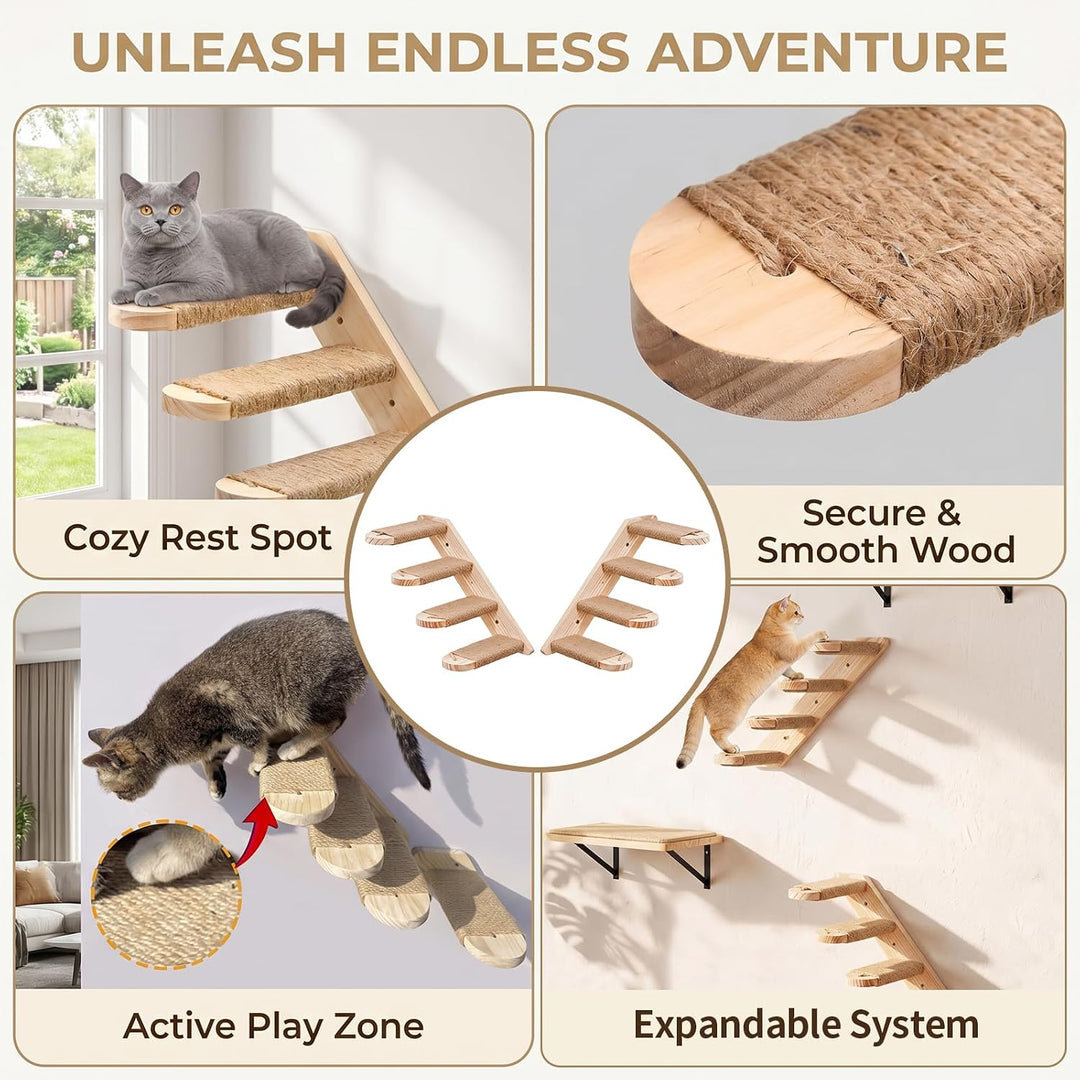 2 Pack Katzentreppe Wand, 4 Stufen Kletterwand für Katzen mit Juteseil | Diy Kletterwand Katzen Katz