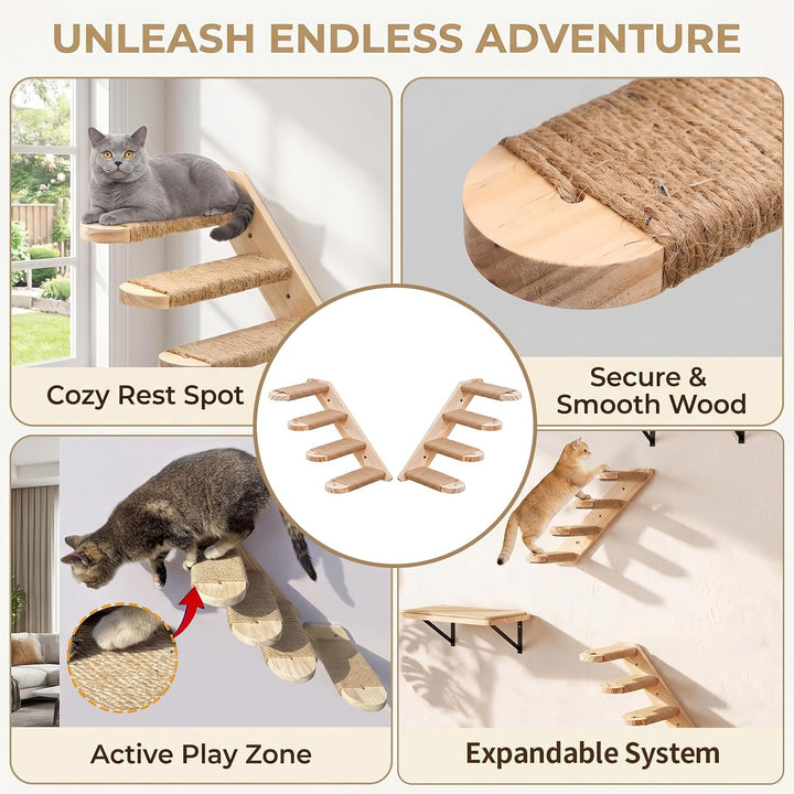 2 Pack Katzentreppe Wand, 4 Stufen Kletterwand für Katzen mit Juteseil | Diy Kletterwand Katzen Katz