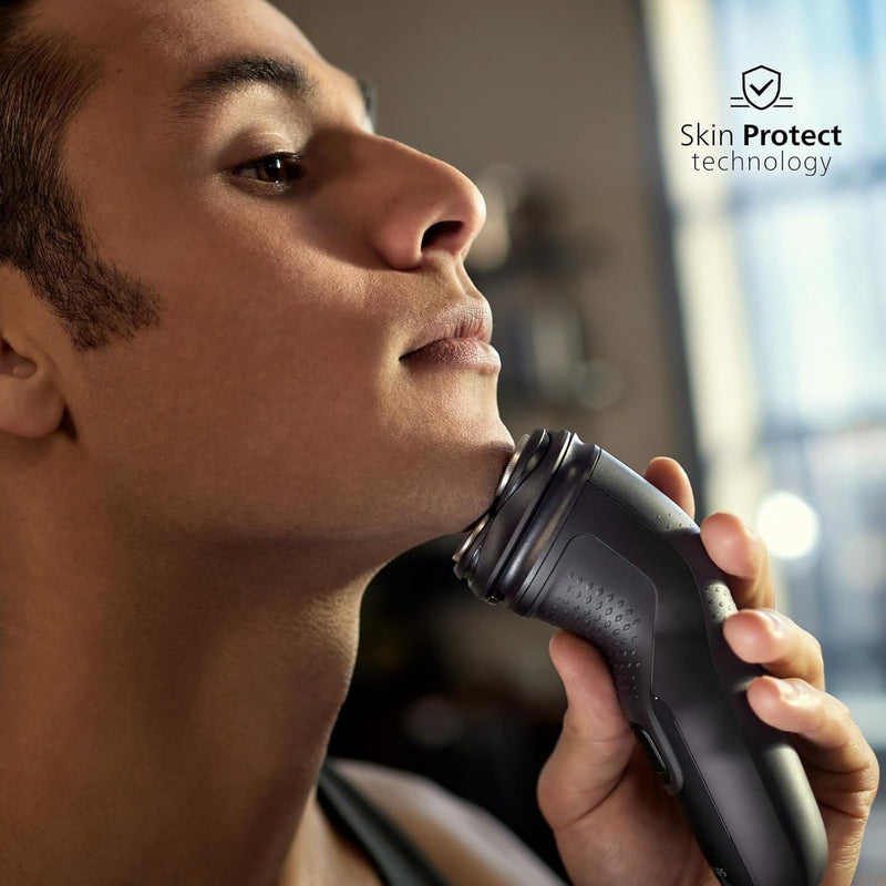 Philips Shaver Series 3000X – Elektrischer Nass- und Trockenrasierer für Männer in Schwarz, mit Skin