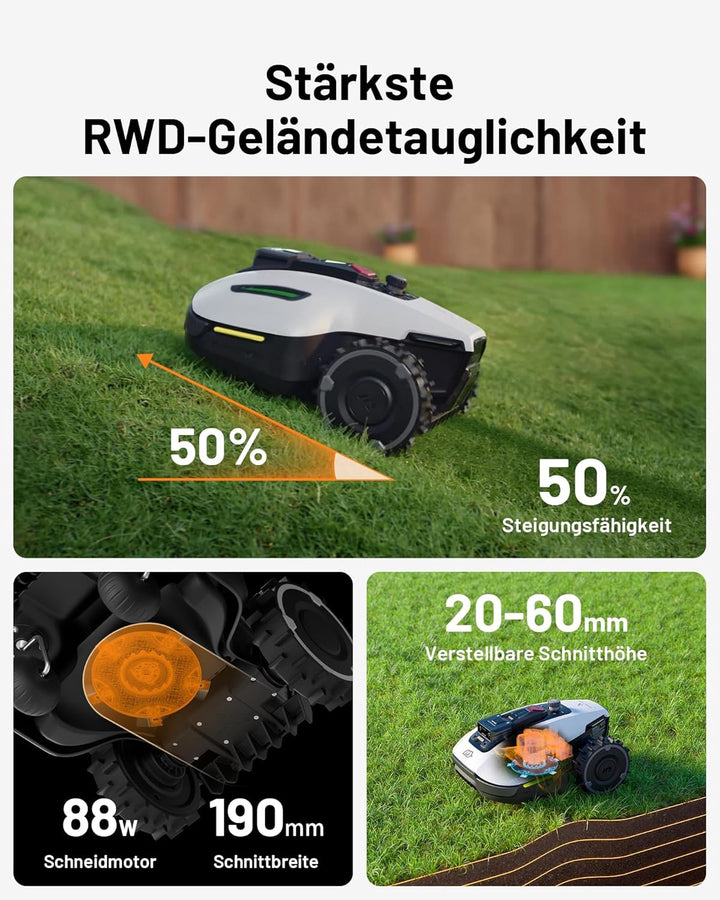 MAMMOTION YUKA Mini 500 Mähroboter ohne Begrenzungskabel,Empf. 500 m², NetRTK+Vision Rasenmäher Robo