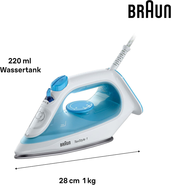 Braun Dampfbügeleisen TexStyle 1 SI1029BL, Bügeleisen, Antihaftbeschichtete Bügelsohle, 120 g/min Da