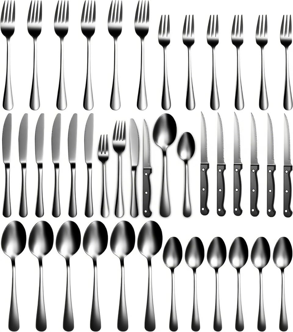 Xespis Besteck Set 6 Personen, 36 teilig Edelstahl Bestecksets (Silber) Silber 36, Silber 36