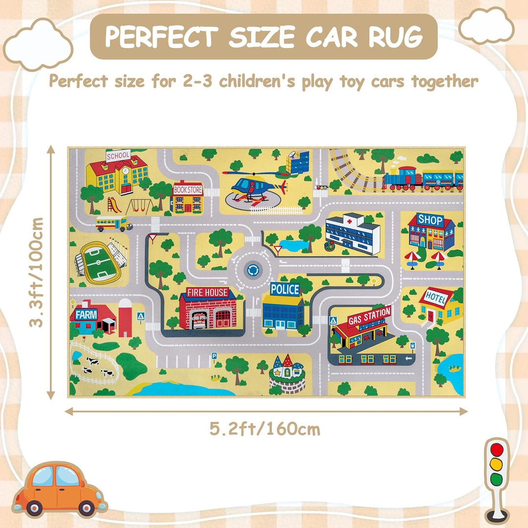 Capslpad Kinder Teppich Spielteppich für Kinder Stadt 100x160cm Rutschfest Kinderteppich Spielmatte