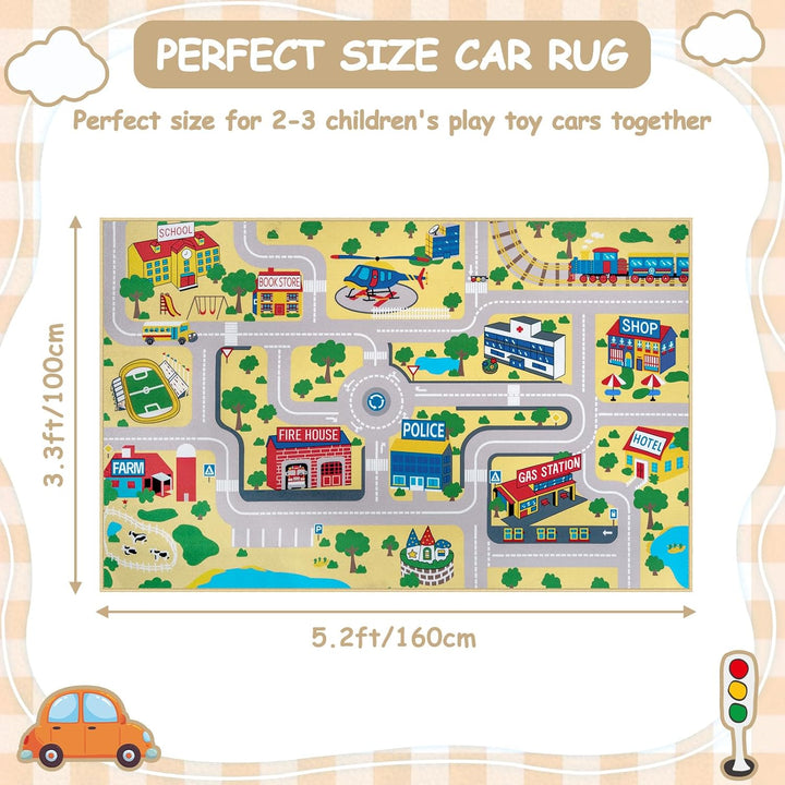 Capslpad Kinder Teppich Spielteppich für Kinder Stadt 100x160cm Rutschfest Kinderteppich Spielmatte