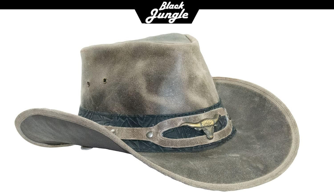 Black Jungle Ontario Outdoor Western Lederhut Australien Cowboy Lederhüte Reiterhut Unisex S Charcoa