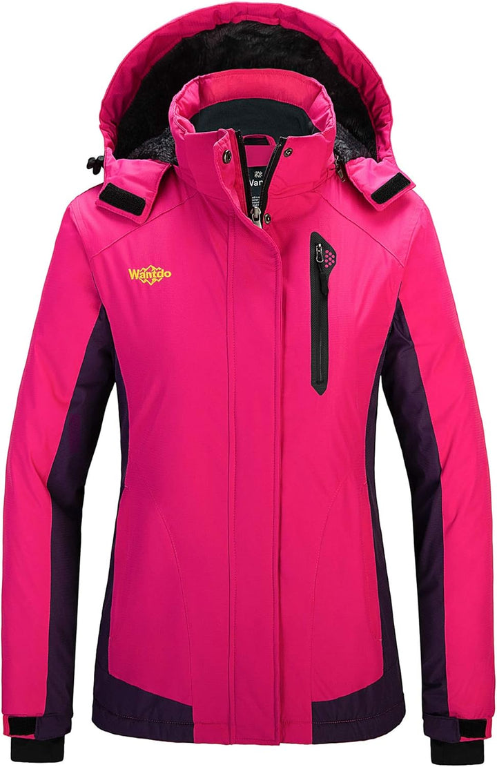 Wantdo Damen Winter Skijacke Warm Fleece Mantel Berg Snowboardjacke Outdoor Kapuzen Windbreaker Jack