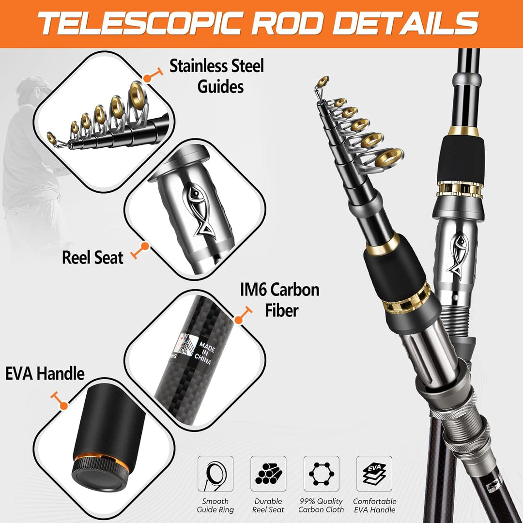 PLUSINNO Teleskop Rute und Rolle Combos Full Kit, Spinning Fishing Gear Organizer Pole-Sets mit Line