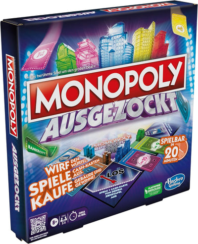 Monopoly Ausgezockt Brettspiel, schnelles Monopoly Familien-Spiel für 2–4 Spieler, Spieldauer ca. 20
