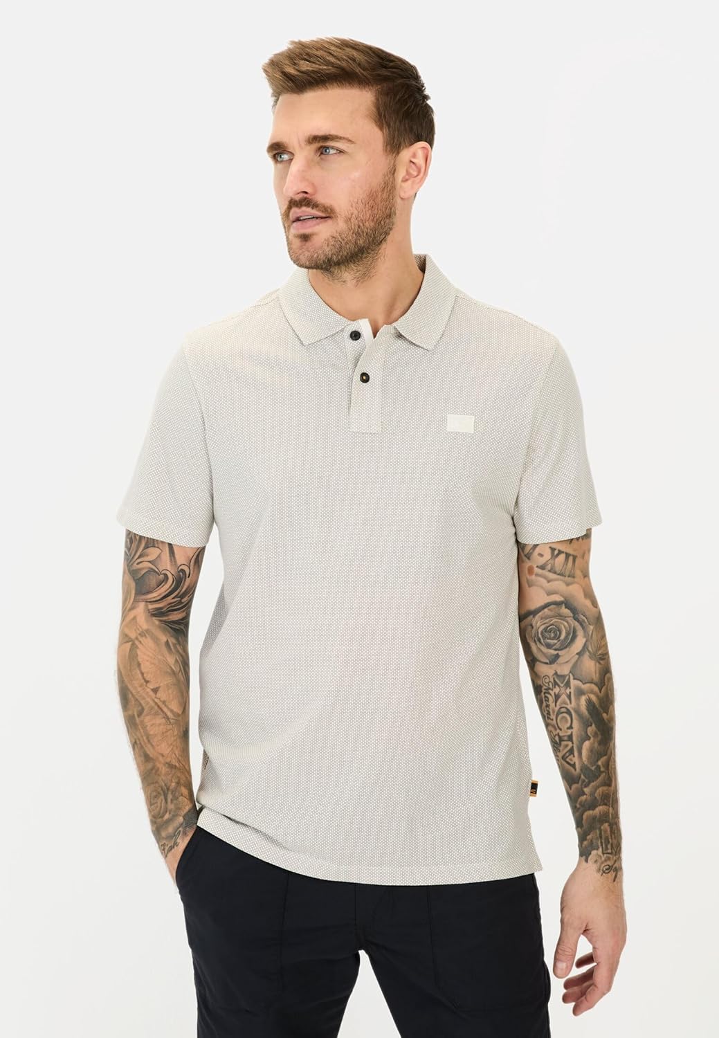 camel active Herren Kurzarm Poloshirt im feinen Streifenmuster L Beige, L Beige