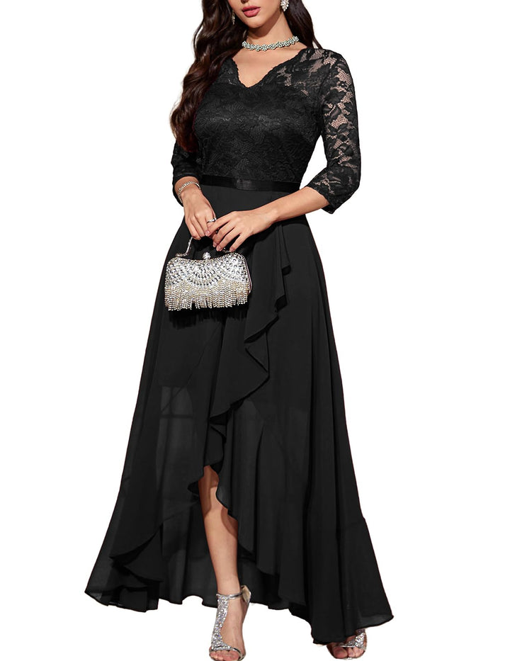 Bbonlinedress Abendkleider elegant für Hochzeit Spitzenkleid Chiffon Hi-Lo Kleid Brautjunferkleid Pa