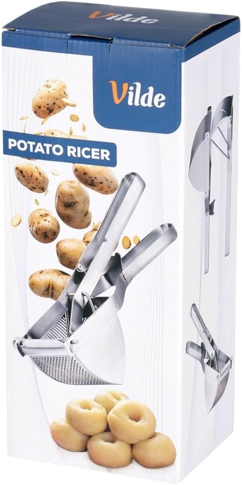 Vilde Kartoffelpresse Edelstahl 30 cm Silber Spätzlepresse Gemüsepresse für Püree Klösse Gnocchi Obs