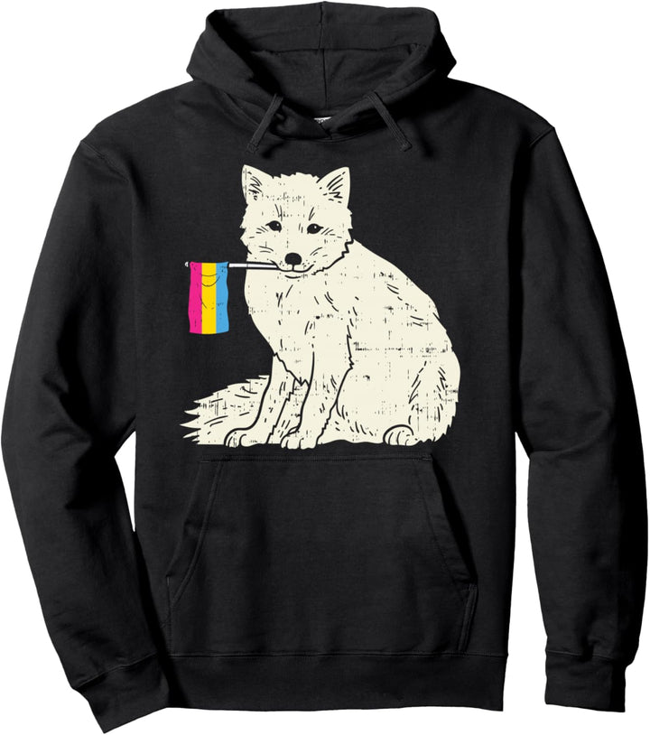 Snow Fox Pansexual Pride Flag Pan LGBT Animal Lover Gift Pullover Hoodie