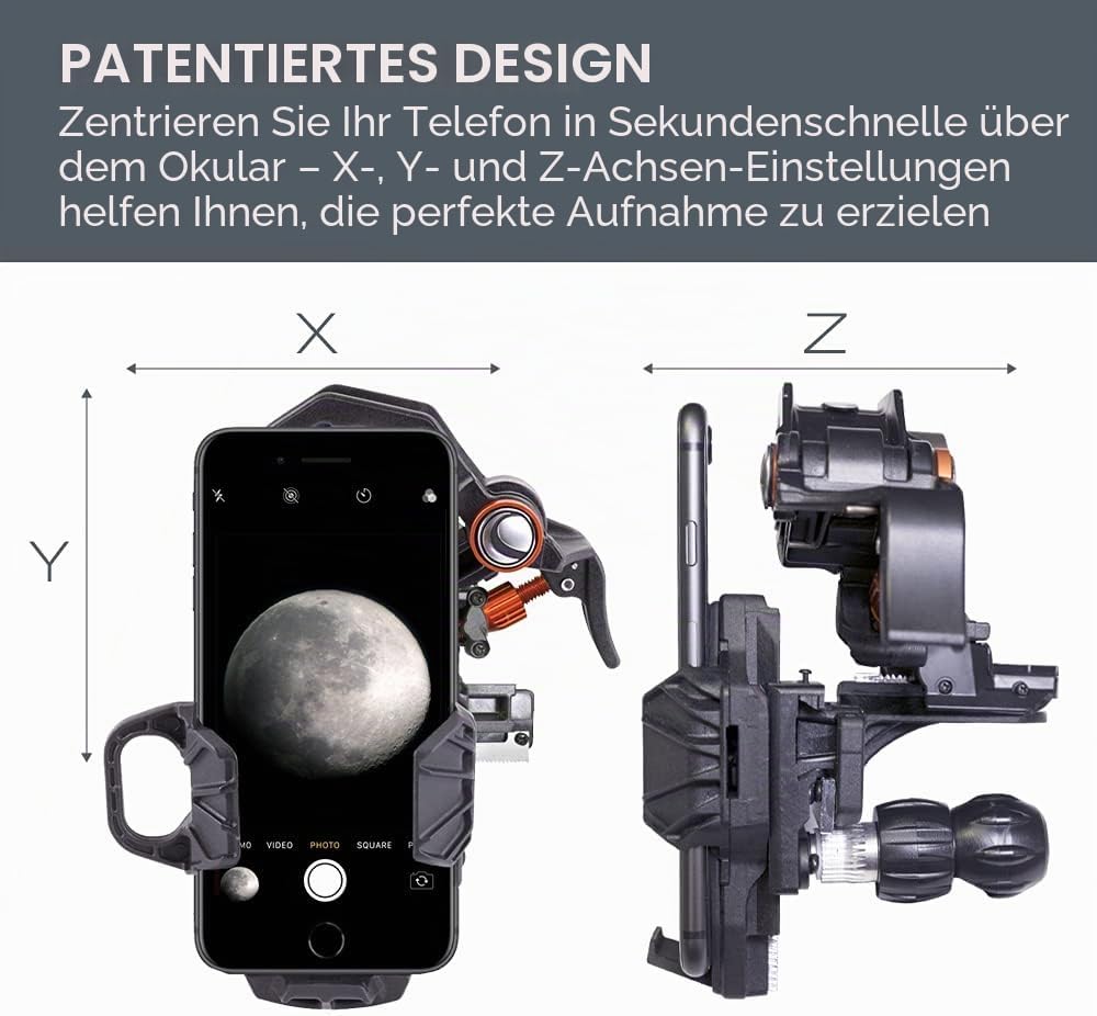 Celestron NexYZ Smartphone Adapter, Schwarz, Universal & 94119-A 1,25'' Mondfilter Bundle mit Mondfi