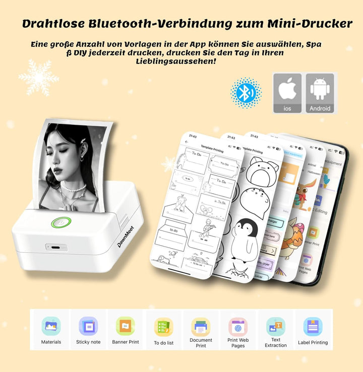 Mini Drucker für Smartphone X6, Bluetooth Thermodrucker Handy Drucker Etikettendrucker Fotodrucker 1