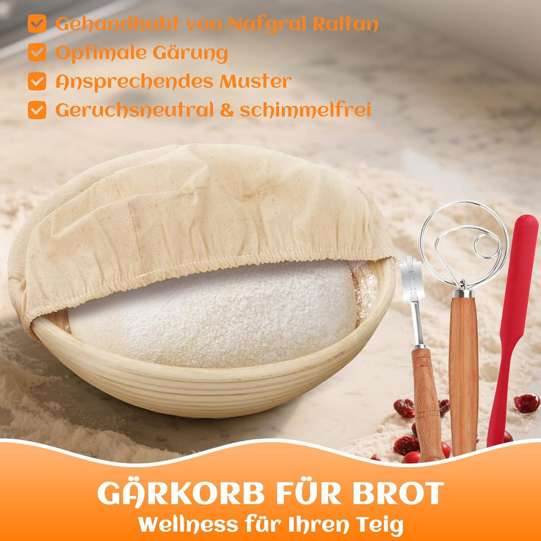 NZQXJXZ Gusseisen Topf Brot Backen, 26cm Emaille Schmortopf mit Deckel Brotbackform mit Banneton Bro