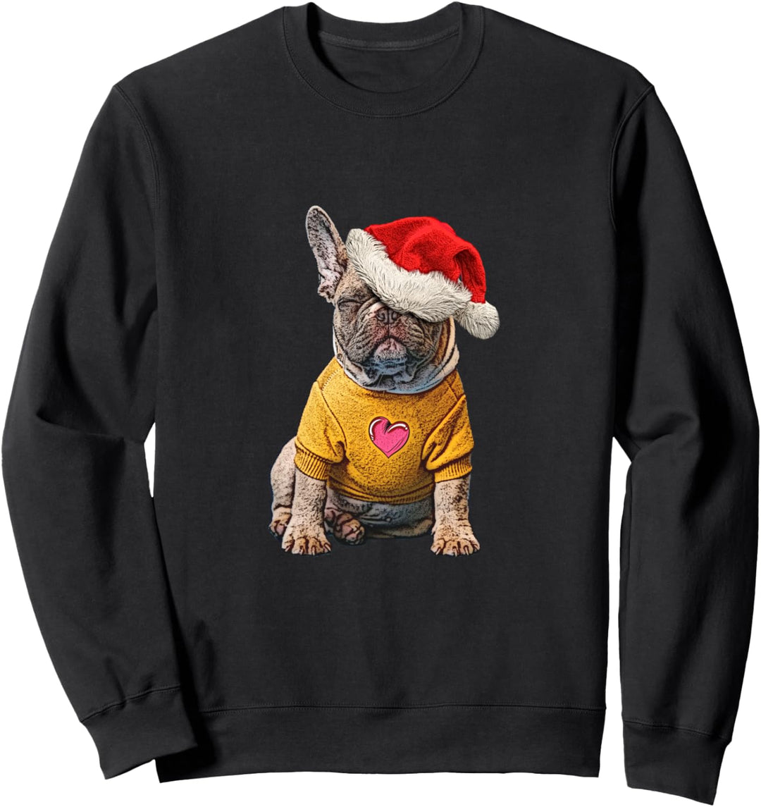 Frenchie Hund mit Weihnachtsmütze Weihnachten Hundemotiv Sweatshirt